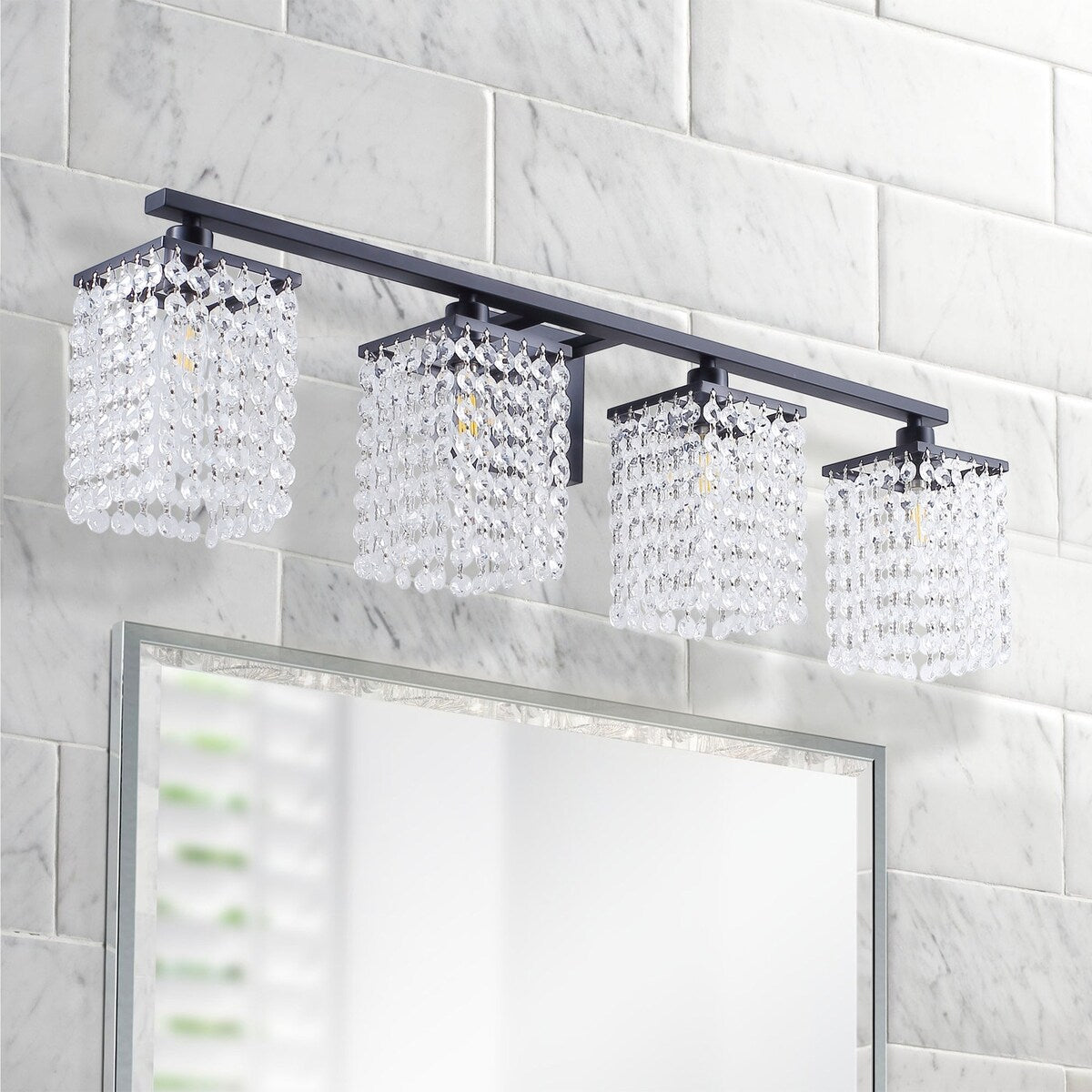 Modern Black Bathroom Vanity Light With Crystal Design