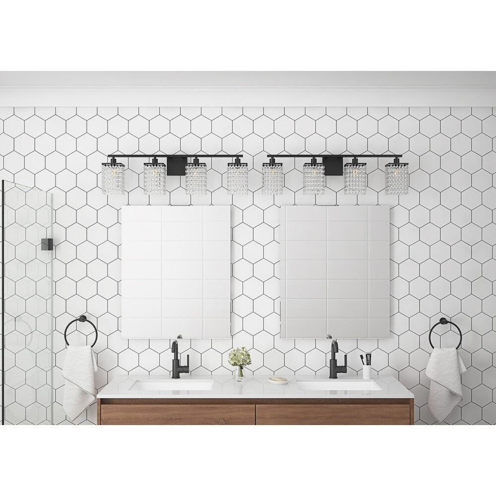 Modern Black Bathroom Vanity Light With Crystal Design