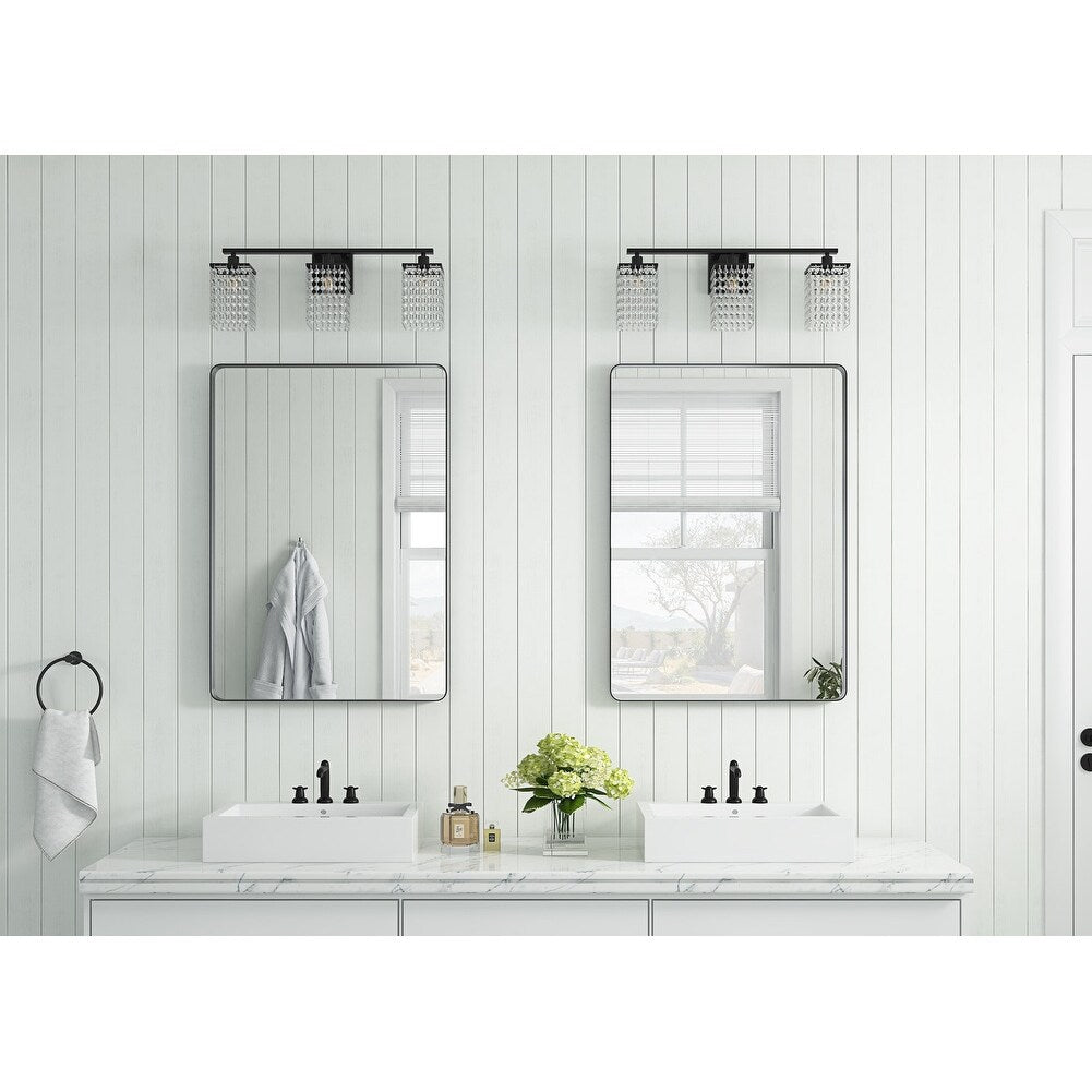 Modern Black Bathroom Vanity Light With Crystal Design