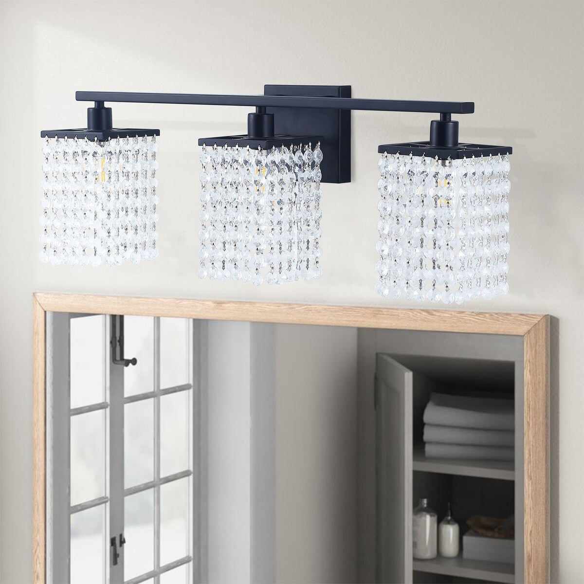 Modern Black Bathroom Vanity Light With Crystal Design