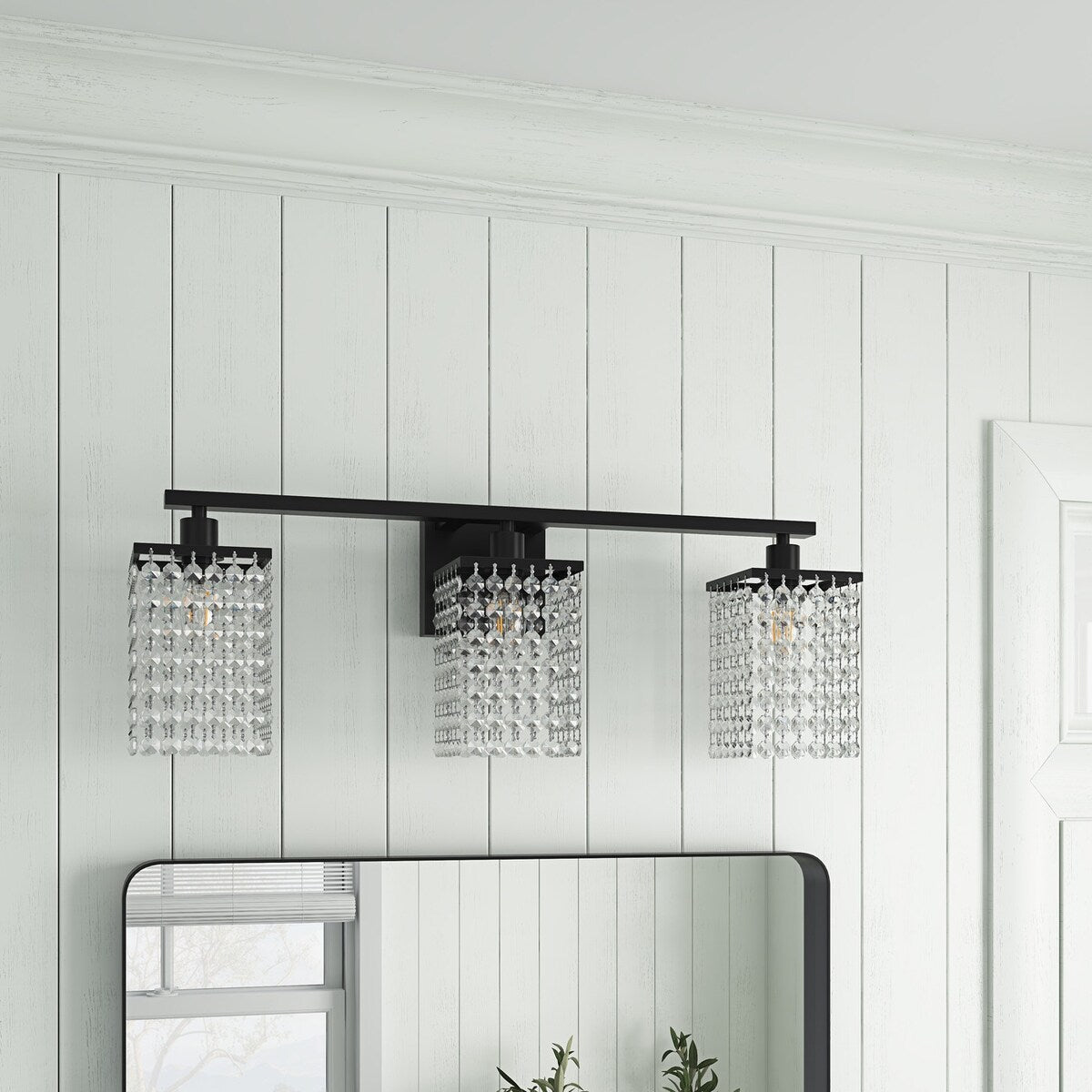 Modern Black Bathroom Vanity Light With Crystal Design