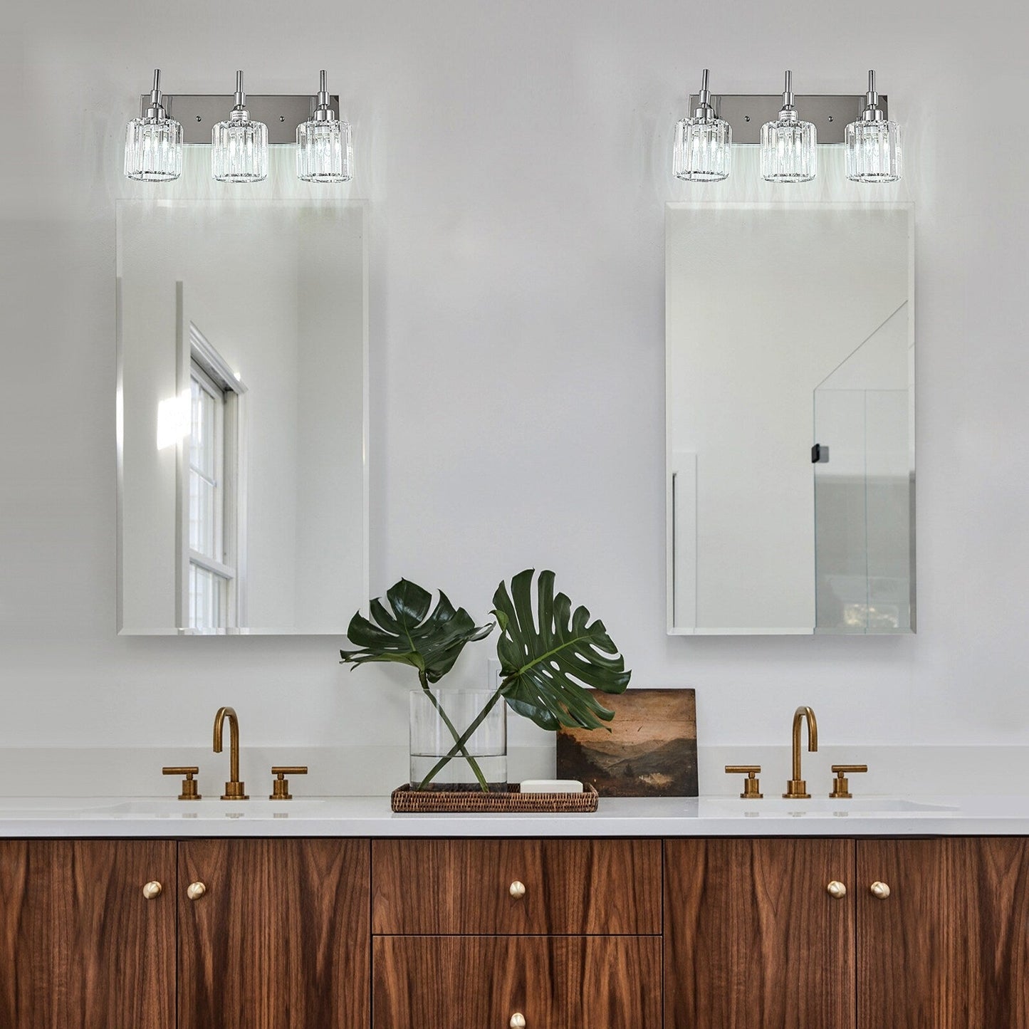 Modern Dimmable Crystal Bathroom Vanity Light Wall Sconces with Crystal Shades