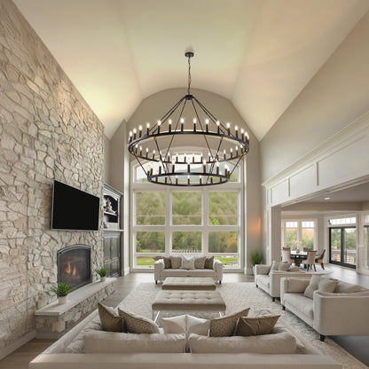 Modern Farmhouse Chandelier 2 Tier Round Wagon Wheel Chandelier Large High Ceiling Light.