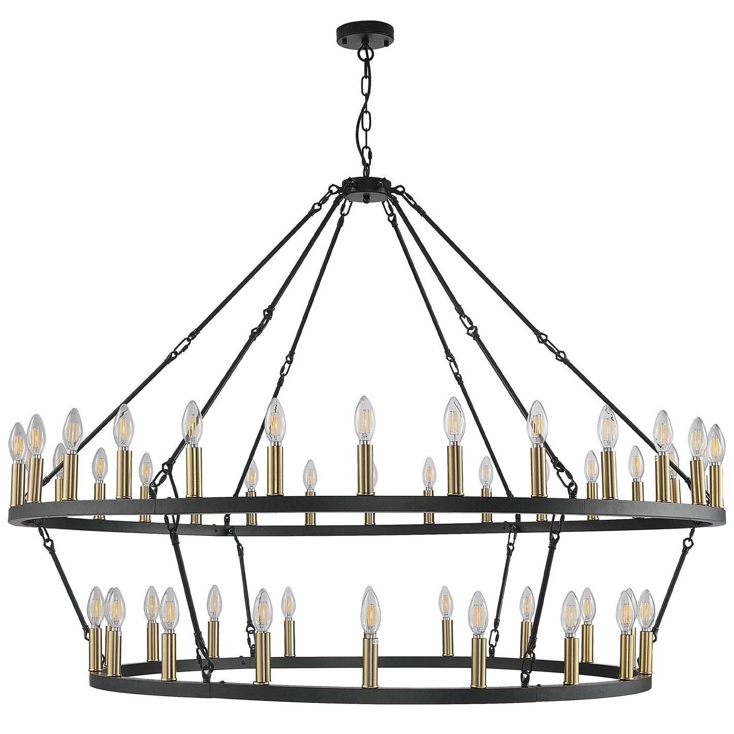 Modern Farmhouse Chandelier 2 Tier Round Wagon Wheel Chandelier Large High Ceiling Light.