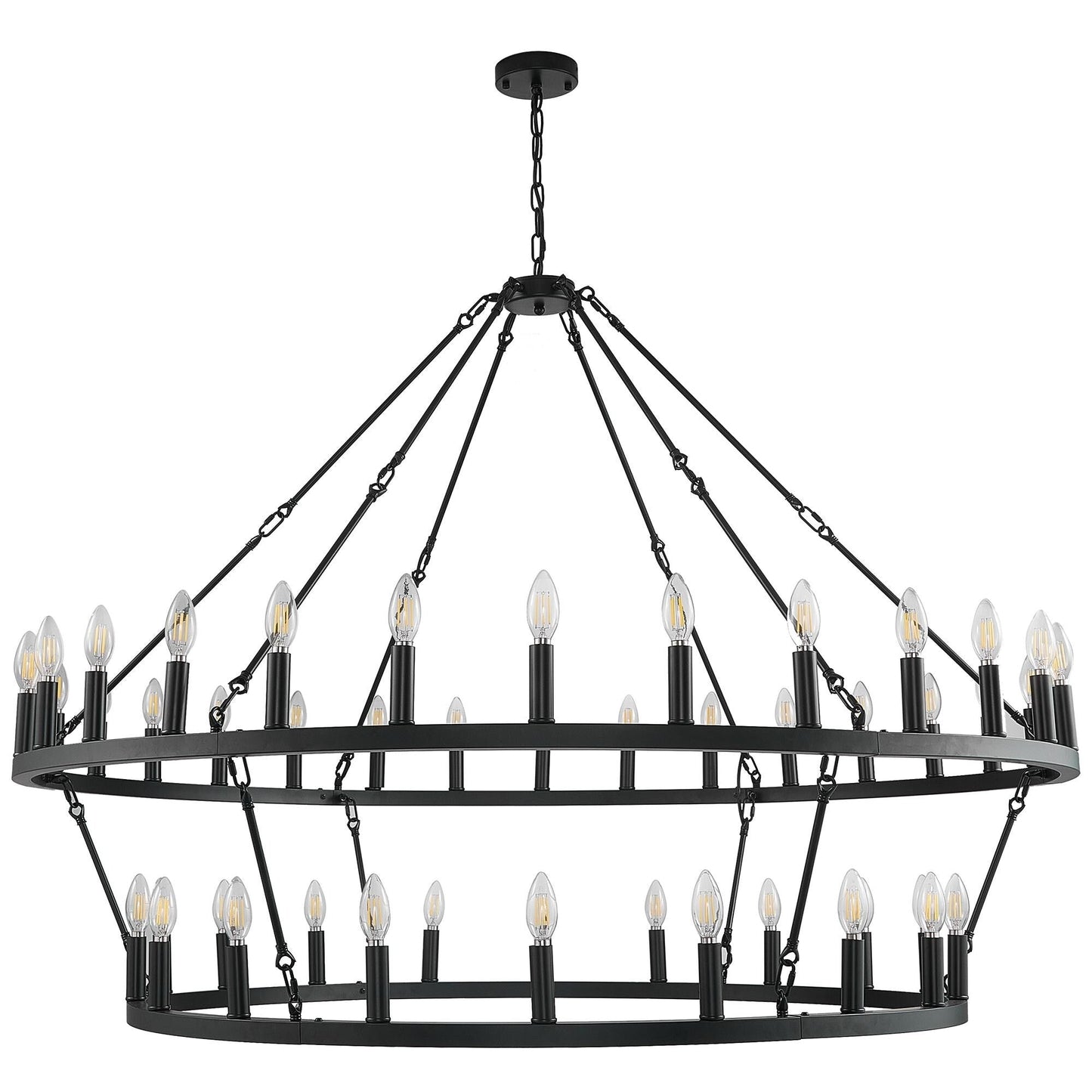 Modern Farmhouse Chandelier 2 Tier Round Wagon Wheel Chandelier Large High Ceiling Light.
