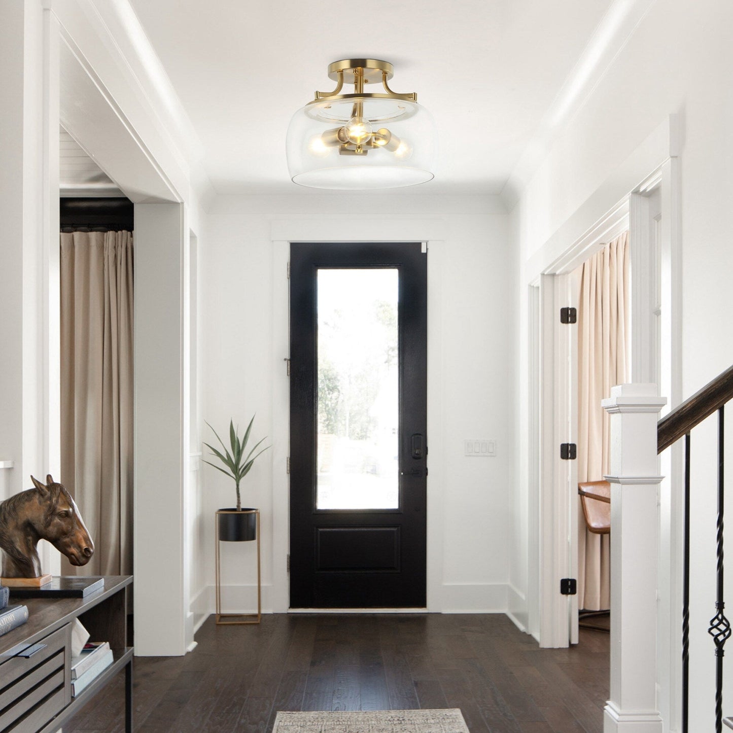 Modern Gold 3-Light Glass Semi Flush Mount Fixture Ceiling Light