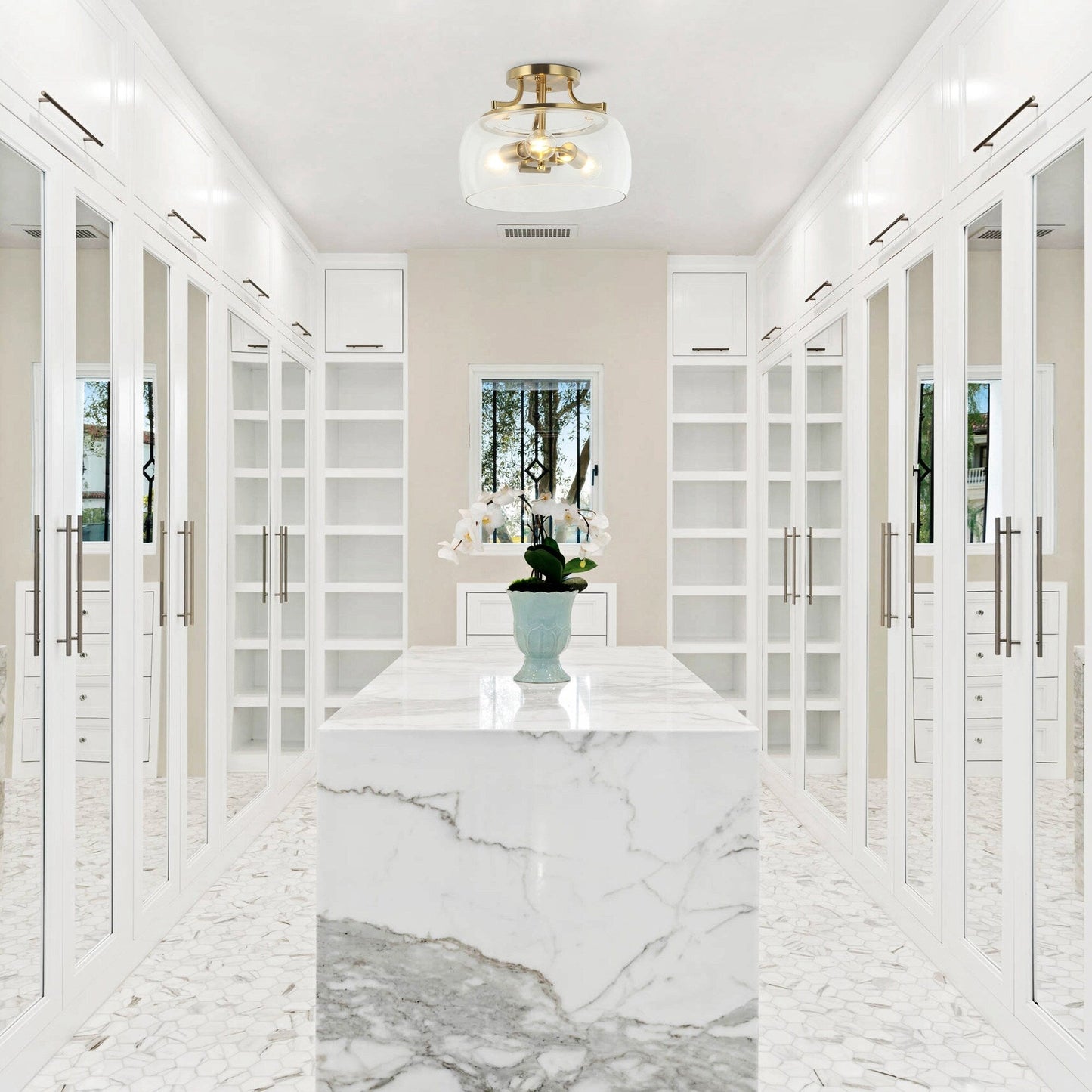 Modern Gold 3-Light Glass Semi Flush Mount Fixture Ceiling Light