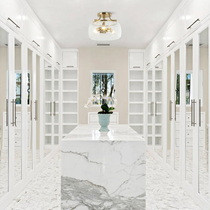 Modern Gold 3-Light Glass Semi Flush Mount Fixture Ceiling Light