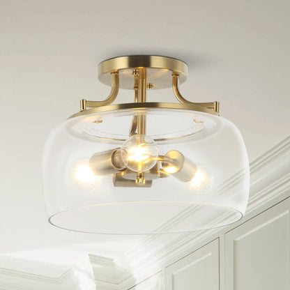 Modern Gold 3-Light Glass Semi Flush Mount Fixture Ceiling Light