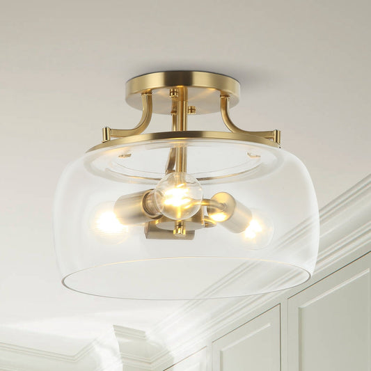 Modern Gold 3-Light Glass Semi Flush Mount Fixture Ceiling Light