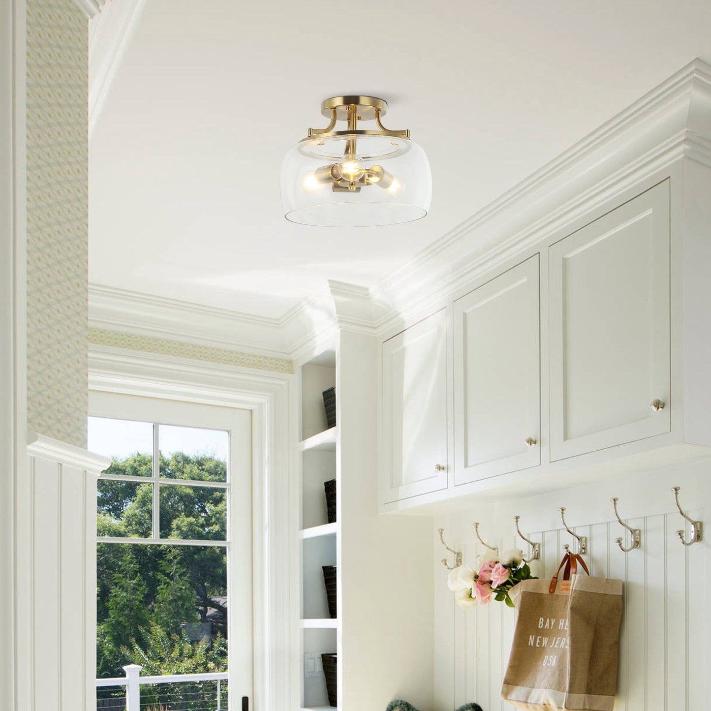 Modern Gold 3-Light Glass Semi Flush Mount Fixture Ceiling Light