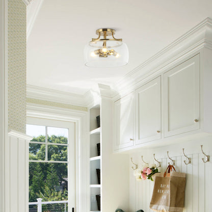 Modern Gold 3-Light Glass Semi Flush Mount Fixture Ceiling Light