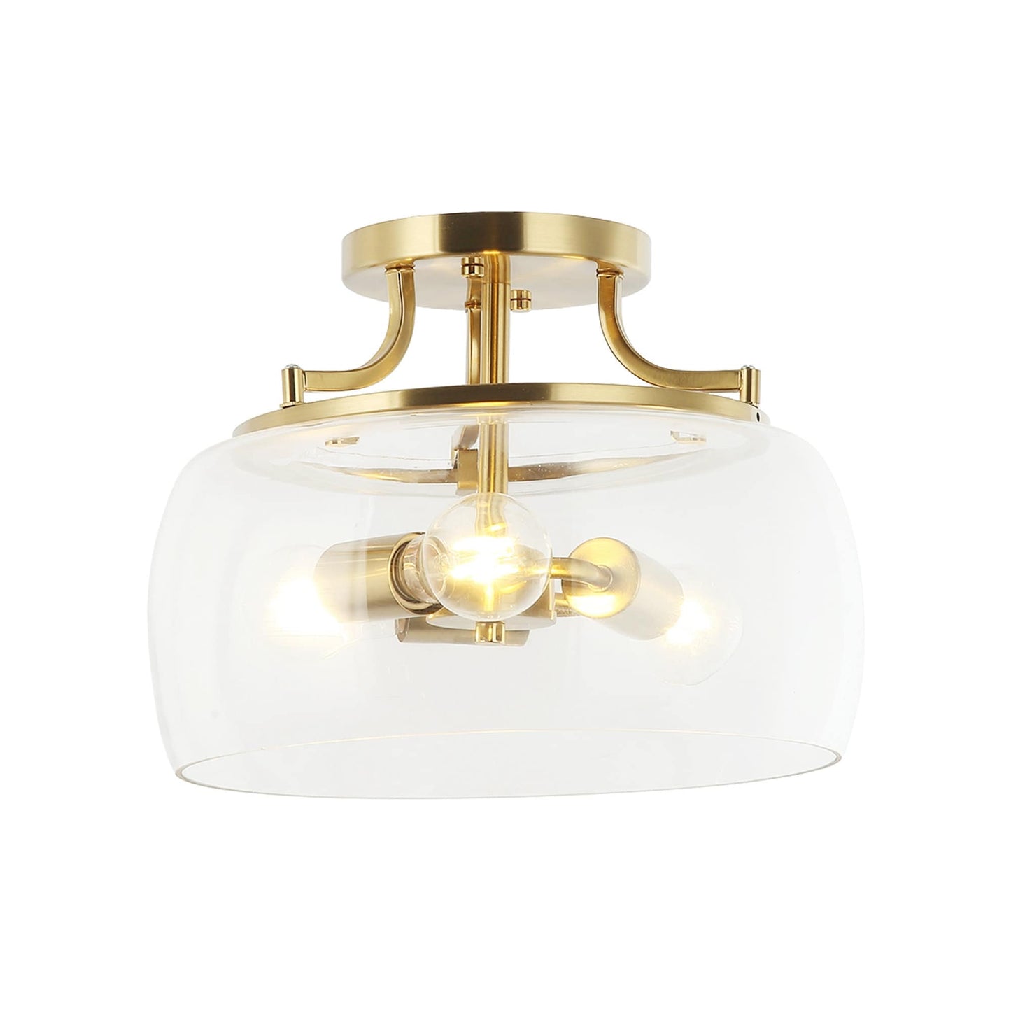 Modern Gold 3-Light Glass Semi Flush Mount Fixture Ceiling Light