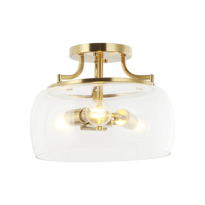 Modern Gold 3-Light Glass Semi Flush Mount Fixture Ceiling Light