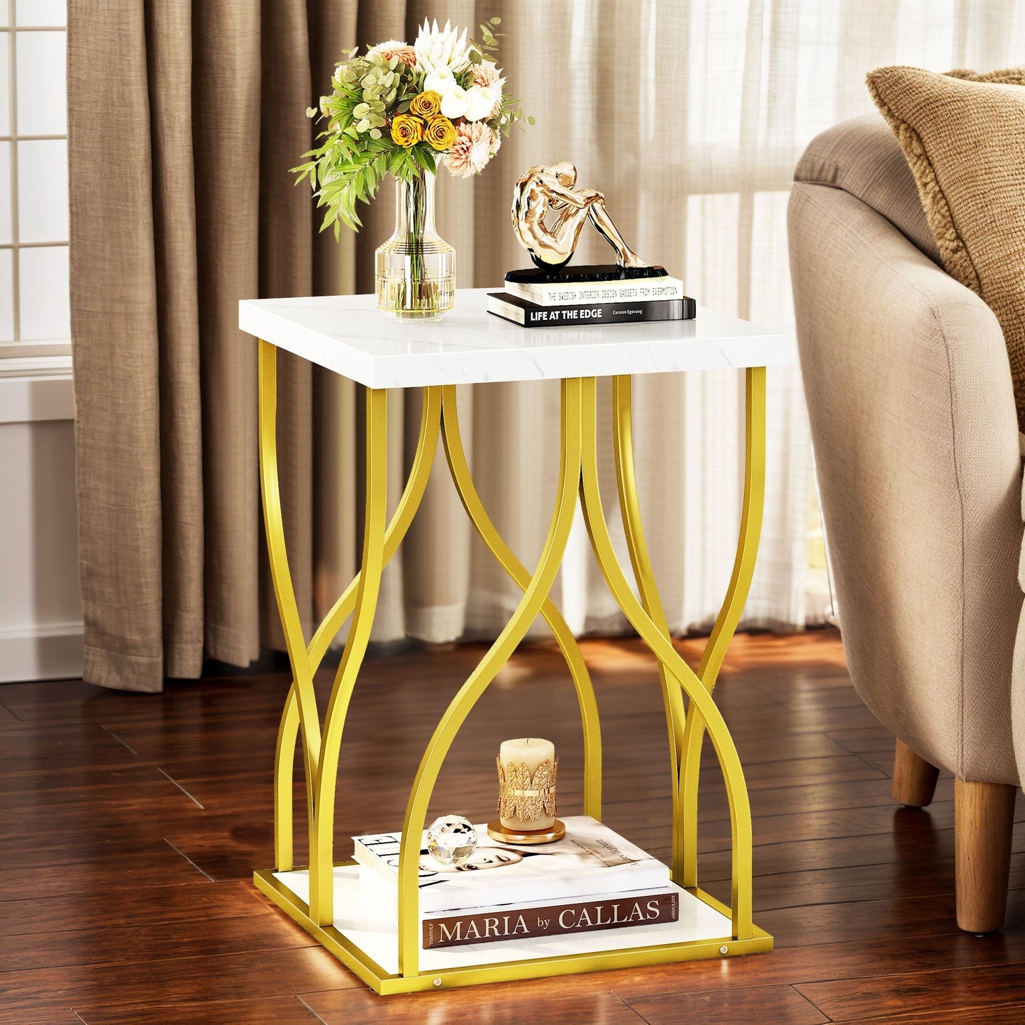 Modern Gold Console Sofa Table with Marbling Top for Entryway Hallway