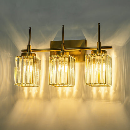 Modern Gold Dimmable Wall Light Glam Cylinder Bathroom Crystal Vanity Light Wall Sconces