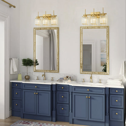 Modern Gold Dimmable Wall Light Glam Cylinder Bathroom Crystal Vanity Light Wall Sconces