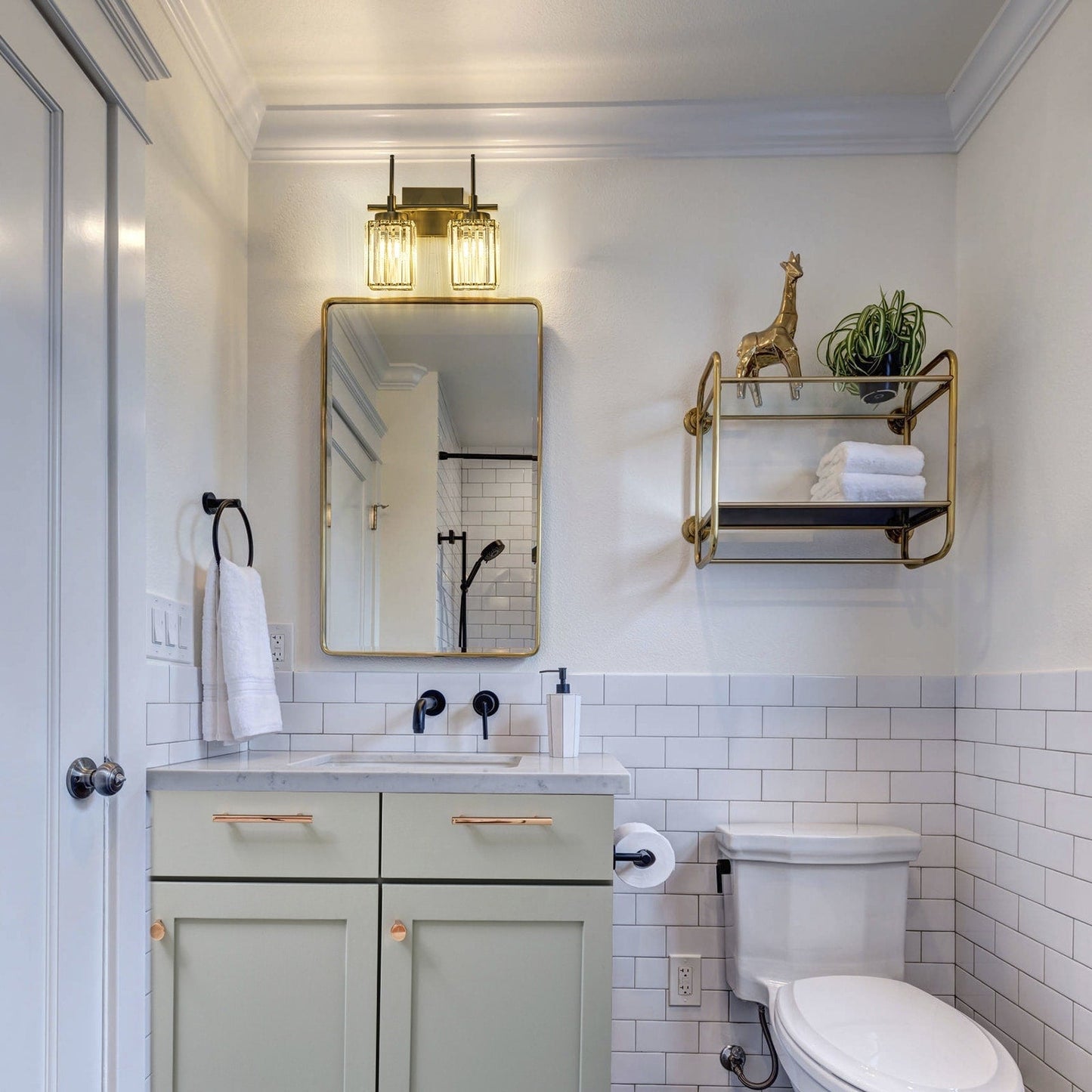 Modern Gold Dimmable Wall Light Glam Cylinder Bathroom Crystal Vanity Light Wall Sconces