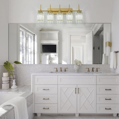 Modern Gold Dimmable Wall Light Glam Cylinder Bathroom Crystal Vanity Light Wall Sconces