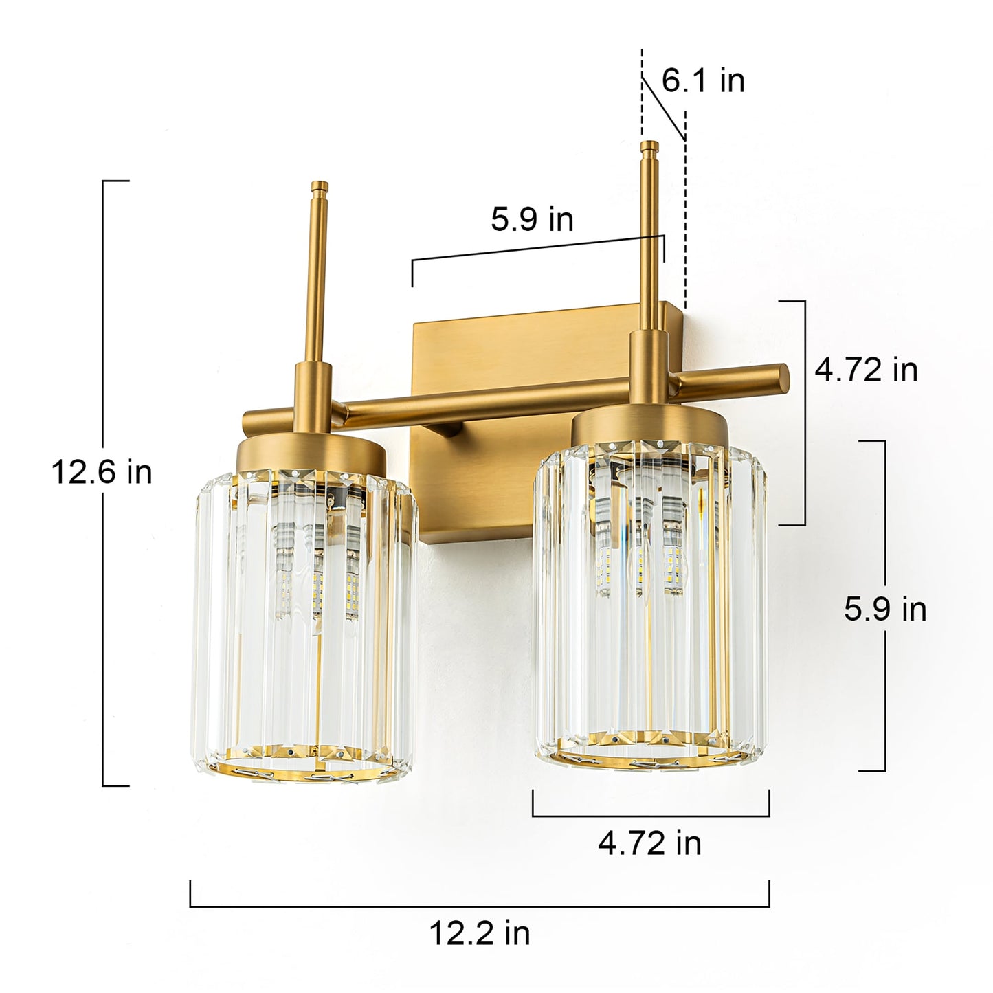Modern Gold Dimmable Wall Light Glam Cylinder Bathroom Crystal Vanity Light Wall Sconces