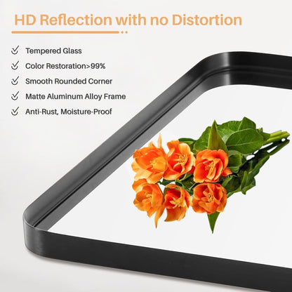 Black Aluminum Alloy Framed Vanity Rounded Rectangle Bathroom Mirrors for Over Sink Wall, Horizontally or Vertically Hanging