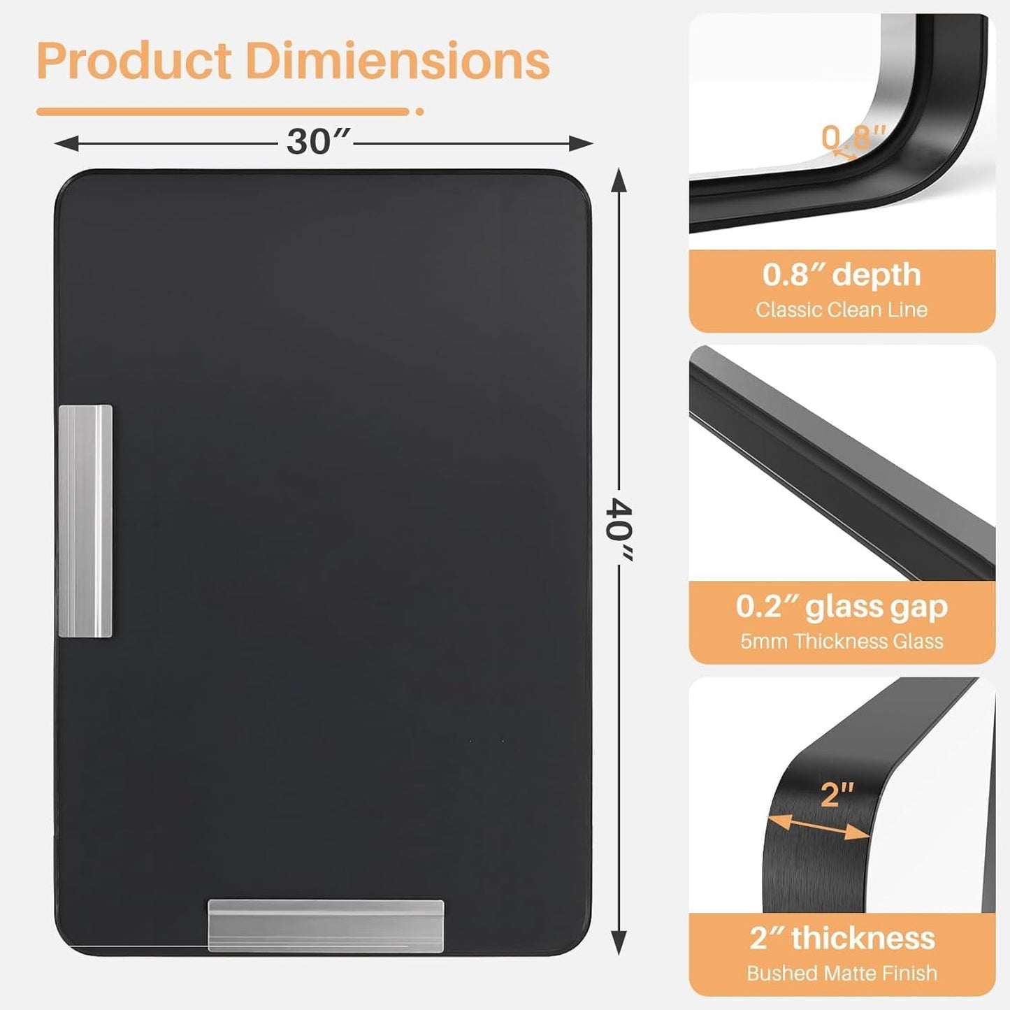 Black Aluminum Alloy Framed Vanity Rounded Rectangle Bathroom Mirrors for Over Sink Wall, Horizontally or Vertically Hanging