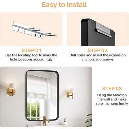 Black Aluminum Alloy Framed Vanity Rounded Rectangle Bathroom Mirrors for Over Sink Wall, Horizontally or Vertically Hanging