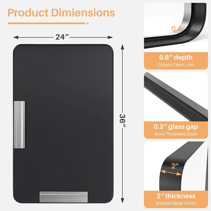 Black Aluminum Alloy Framed Vanity Rounded Rectangle Bathroom Mirrors for Over Sink Wall, Horizontally or Vertically Hanging