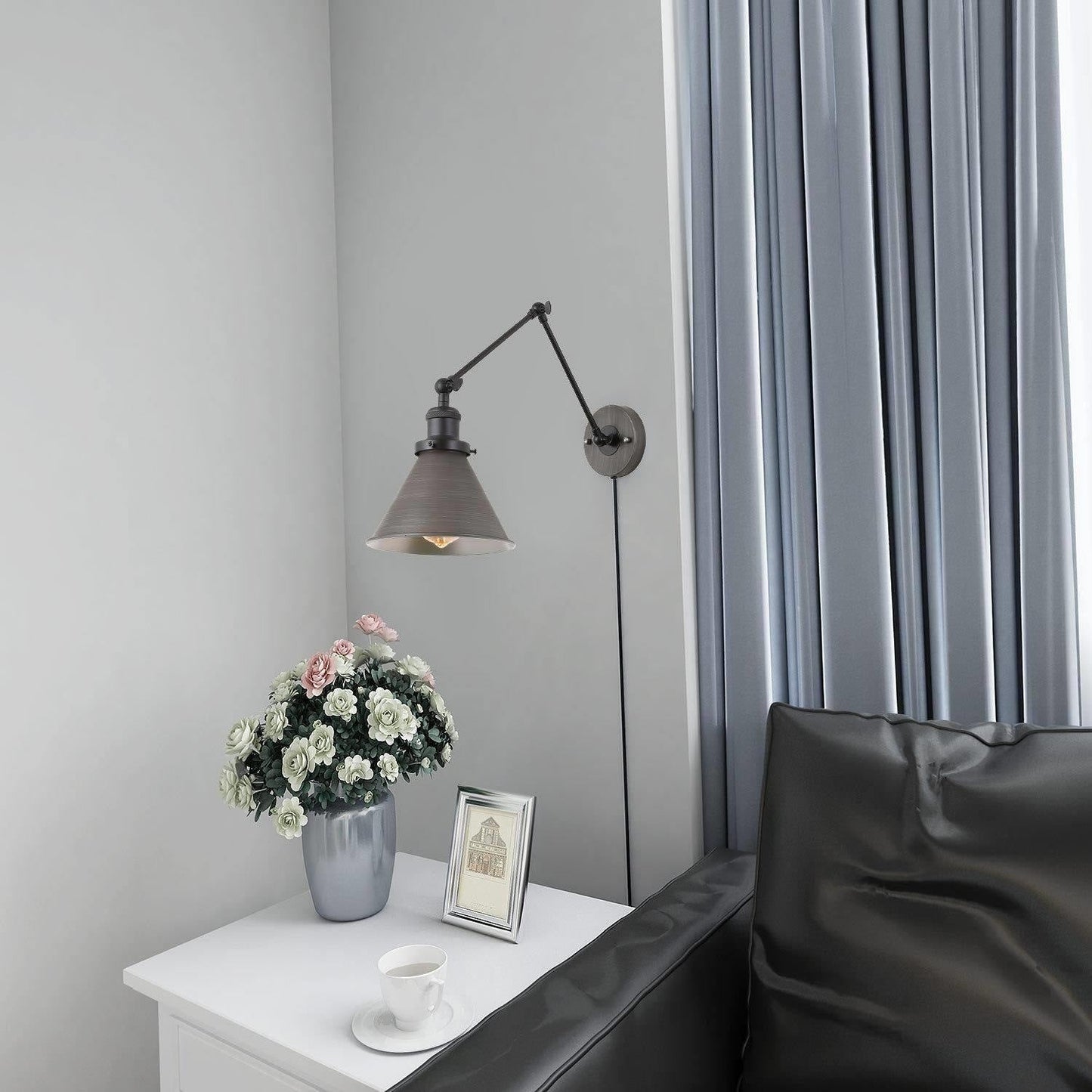 Set of 2 Modern Adjustable Swing Arm Lights Plug-in Hardwire Wall Sconces