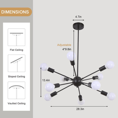 Modern Sputnik Chandelier 10-Light Adjustable Ceiling Light Fixture for Kitchen Dining Room Living Room Bedroom - N/A
