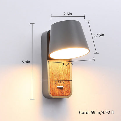 Modern Wall Lamp with Plug in Cord Indoor Contemporary Mounted Lighting Fixture-Nordic Bedside Rotatable Reading Lights