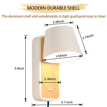 Modern Wall Lamp with Plug in Cord Indoor Contemporary Mounted Lighting Fixture-Nordic Bedside Rotatable Reading Lights