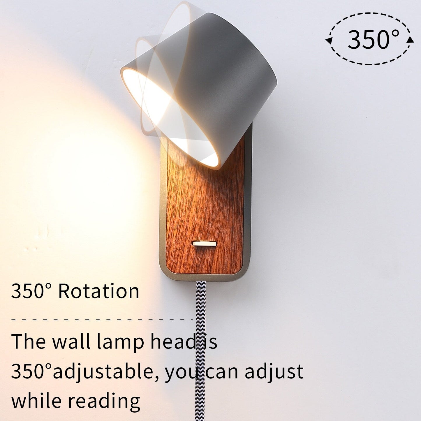 Modern Wall Lamp with Plug in Cord Indoor Contemporary Mounted Lighting Fixture-Nordic Bedside Rotatable Reading Lights