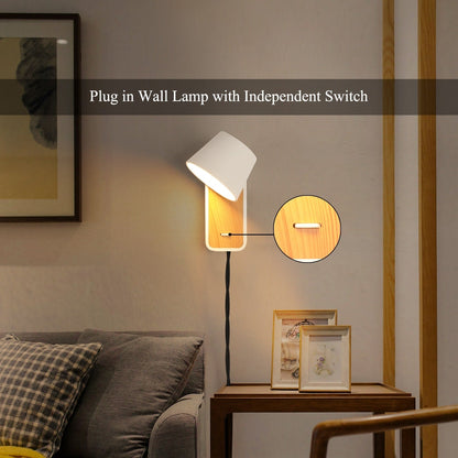 Modern Wall Lamp with Plug in Cord Indoor Contemporary Mounted Lighting Fixture-Nordic Bedside Rotatable Reading Lights