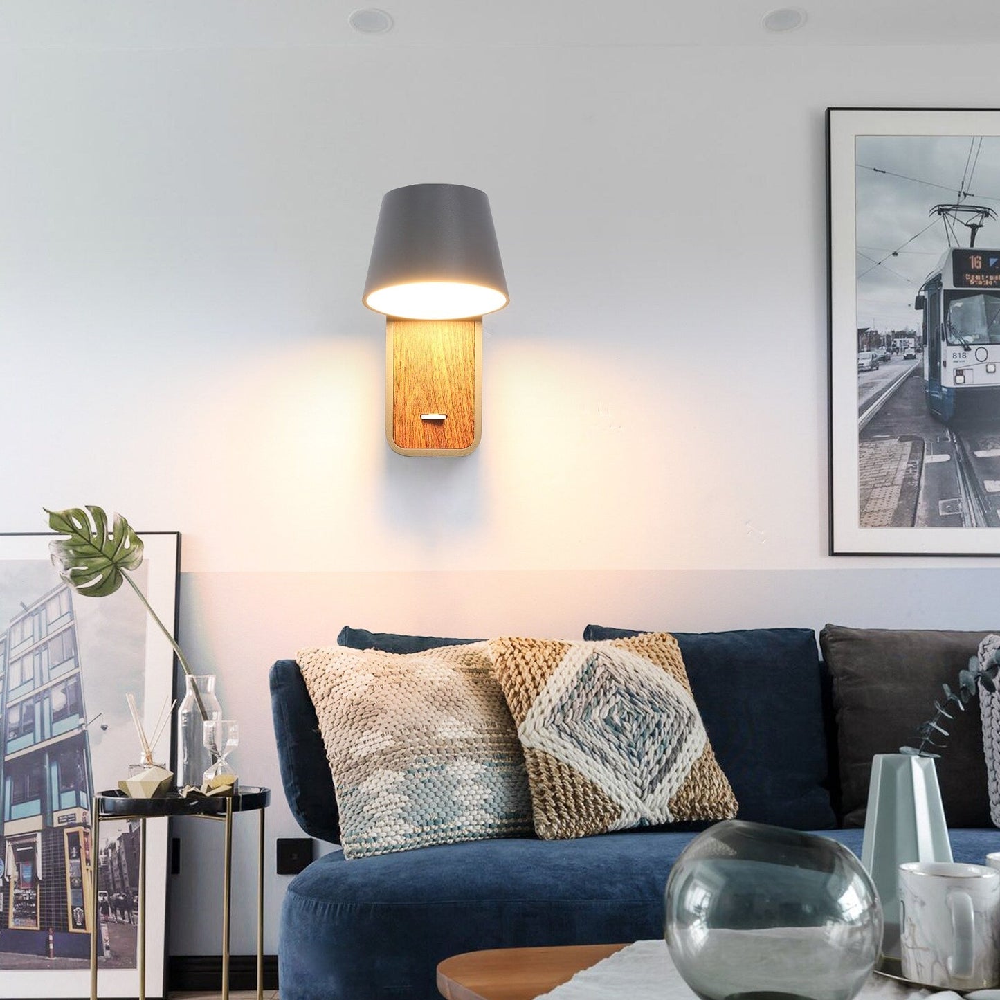 Modern Wall Lamp with Plug in Cord Indoor Contemporary Mounted Lighting Fixture-Nordic Bedside Rotatable Reading Lights