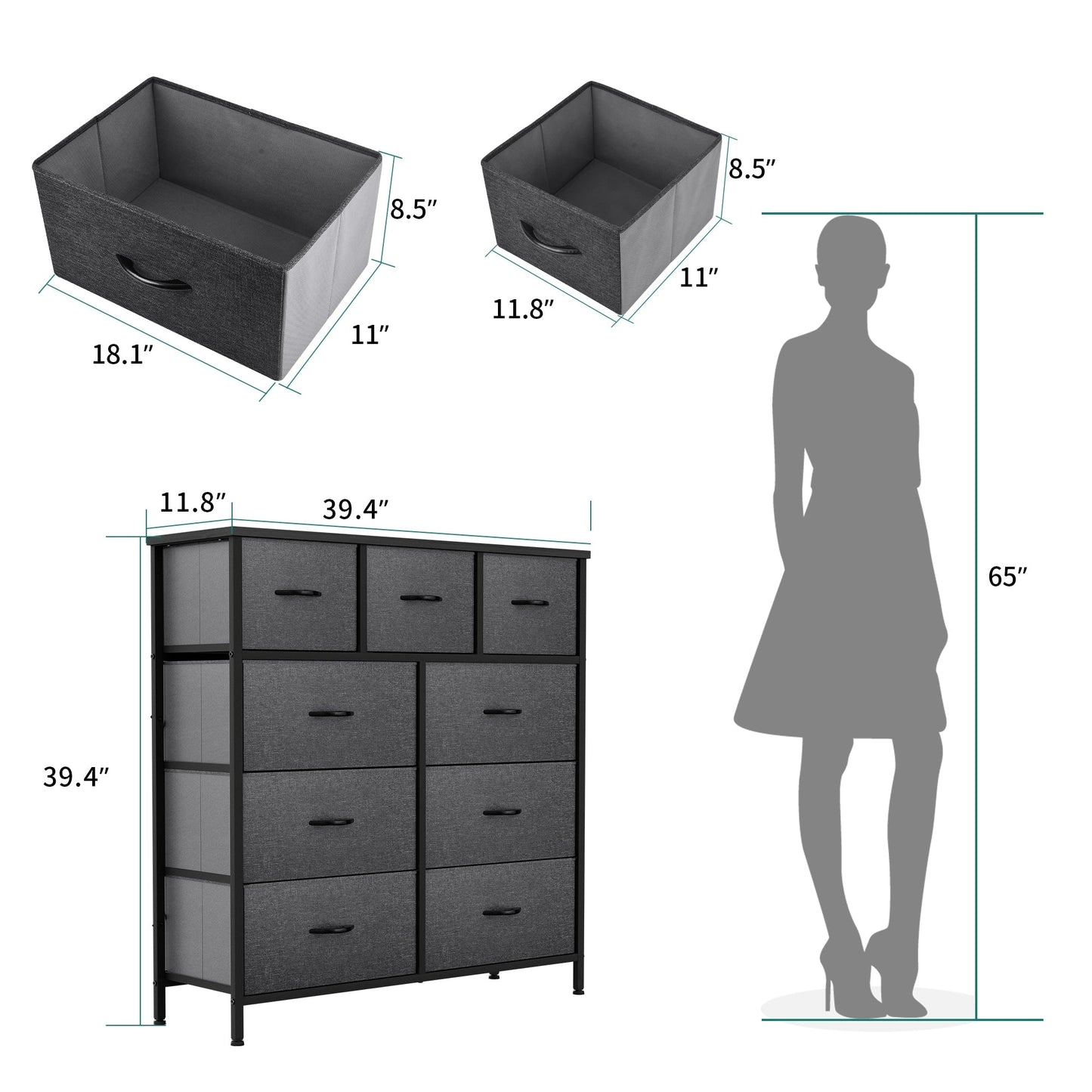 Modern 9-drawer Bedroom Dresser Storage Tower