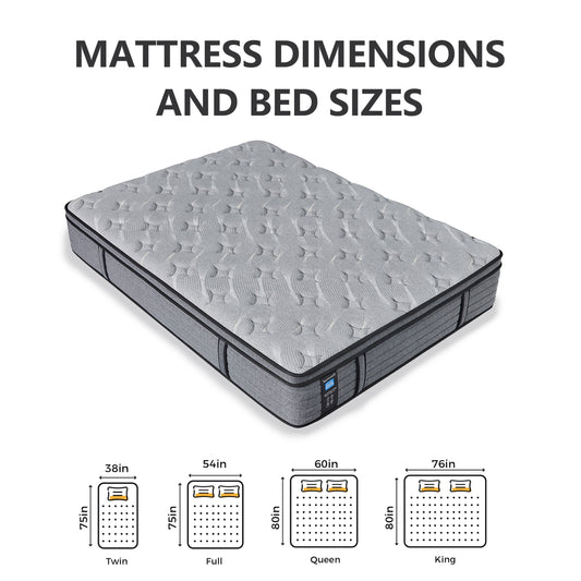 Modland 14 Inch Medium Hybrid Mattress, Euro Top - Fire-Safe CertiPUR-US Foams for Back Pain Relief, Twin/Full/Queen/King