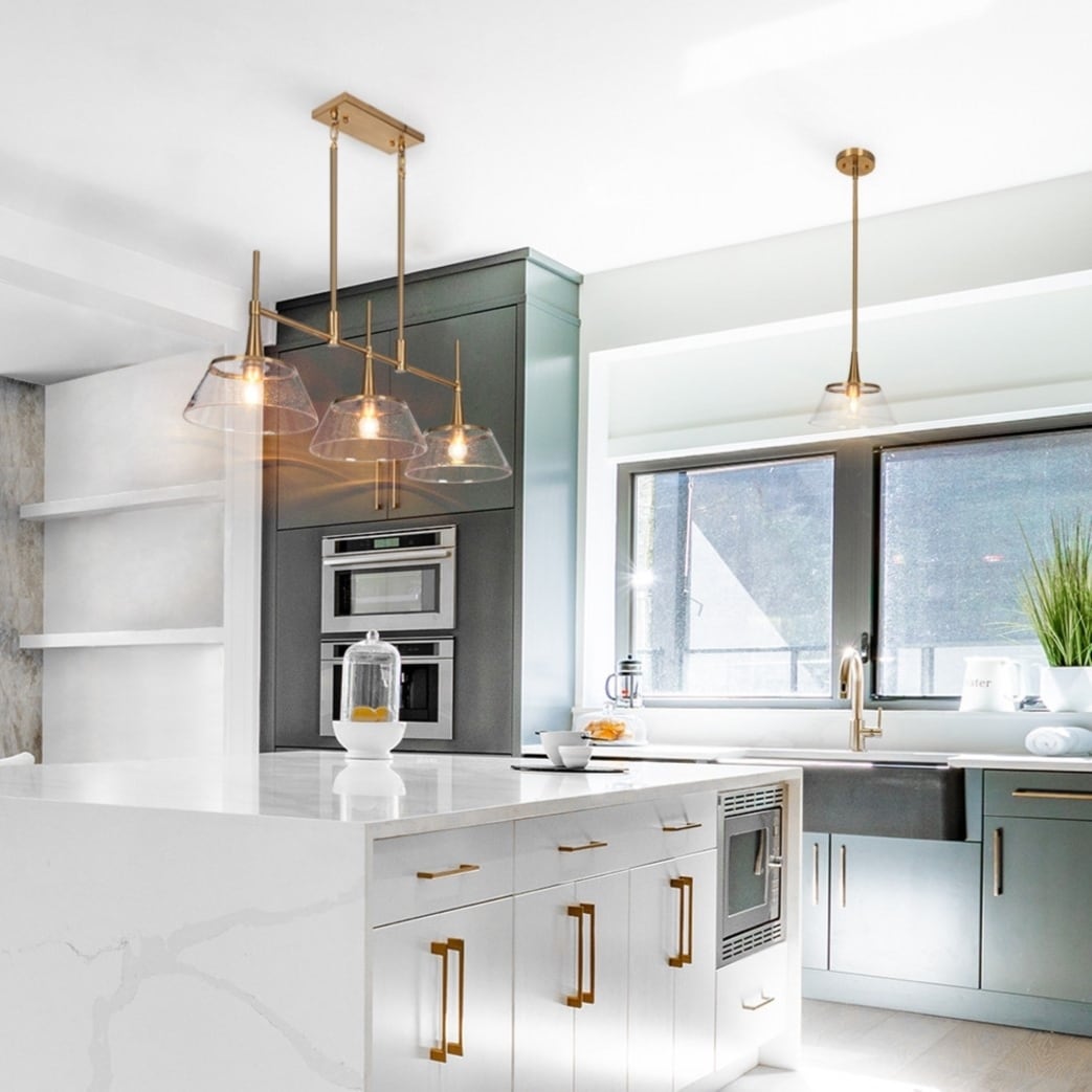 Mola Modern Gold 3-Light Seeded Glass Chandelier Linear Island Pendant Light for Dining Room