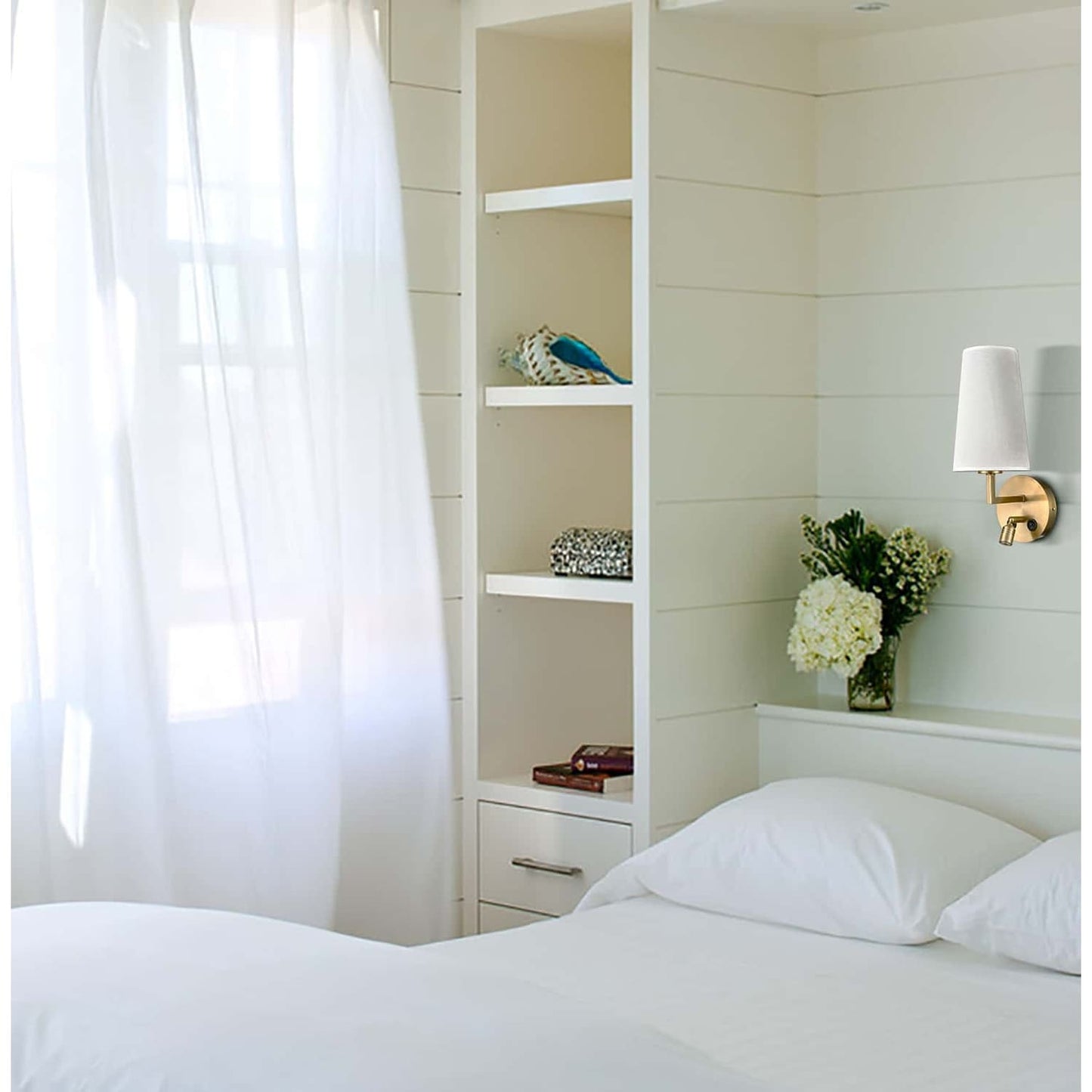 Morbihan Wall Sconce Set of 2 Fabric Wall Lamp with USB Port and Switch