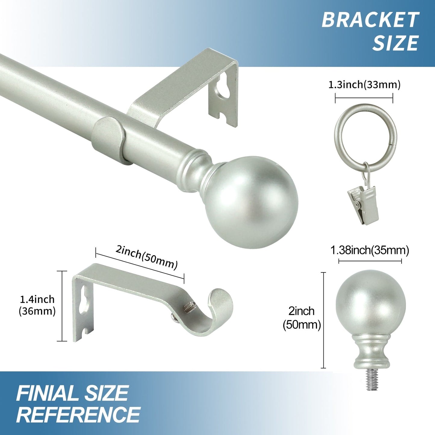 Mordern Round Ball Adjustable Curtain Rod with Curtain Rings