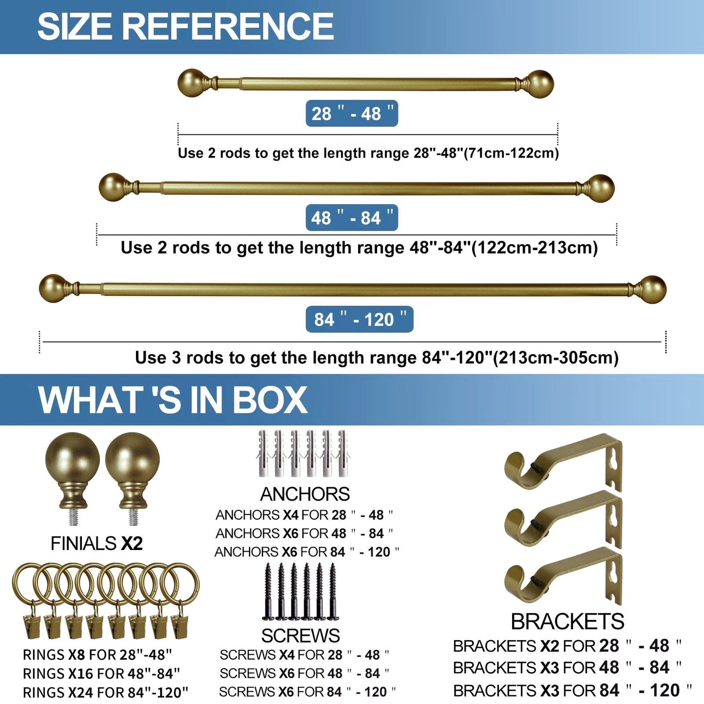Mordern Round Ball Adjustable Curtain Rod with Curtain Rings