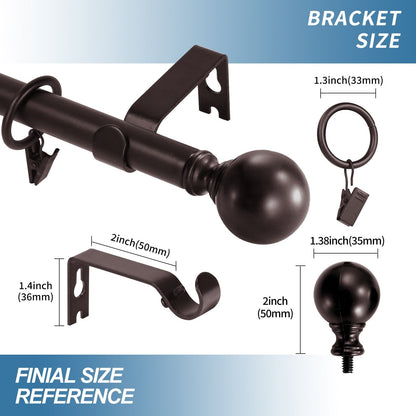 Mordern Round Ball Adjustable Curtain Rod with Curtain Rings