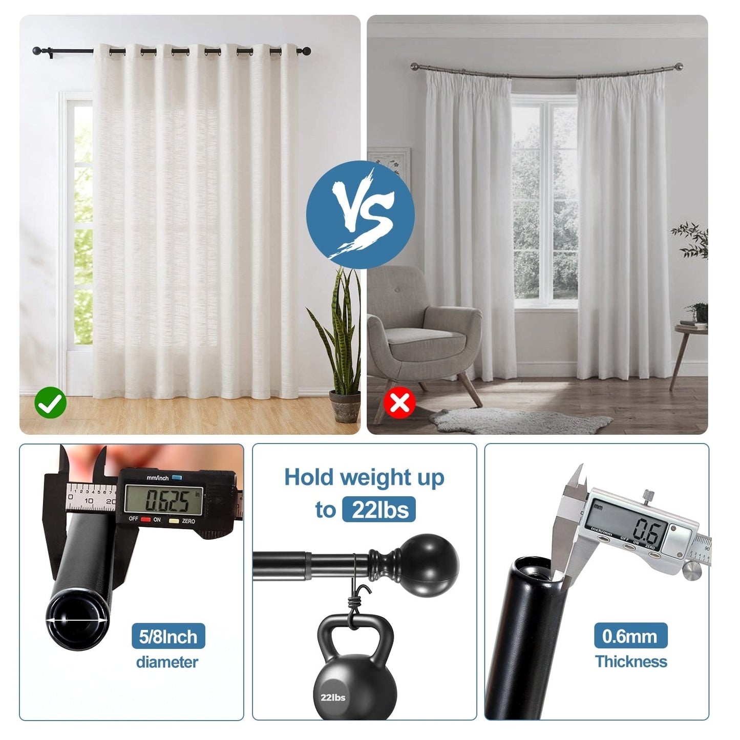 Mordern Round Ball Adjustable Curtain Rod with Curtain Rings