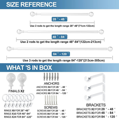 Mordern Round Ball Adjustable Curtain Rod with Curtain Rings