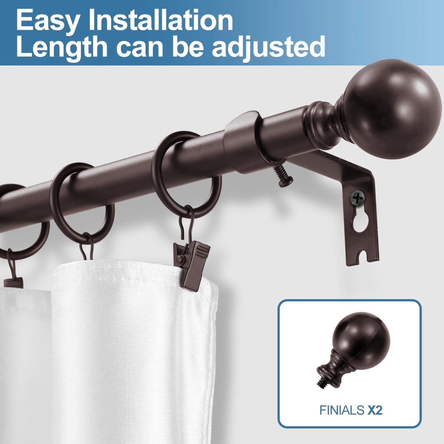 Mordern Round Ball Adjustable Curtain Rod with Curtain Rings