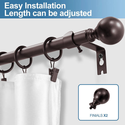 Mordern Round Ball Adjustable Curtain Rod with Curtain Rings