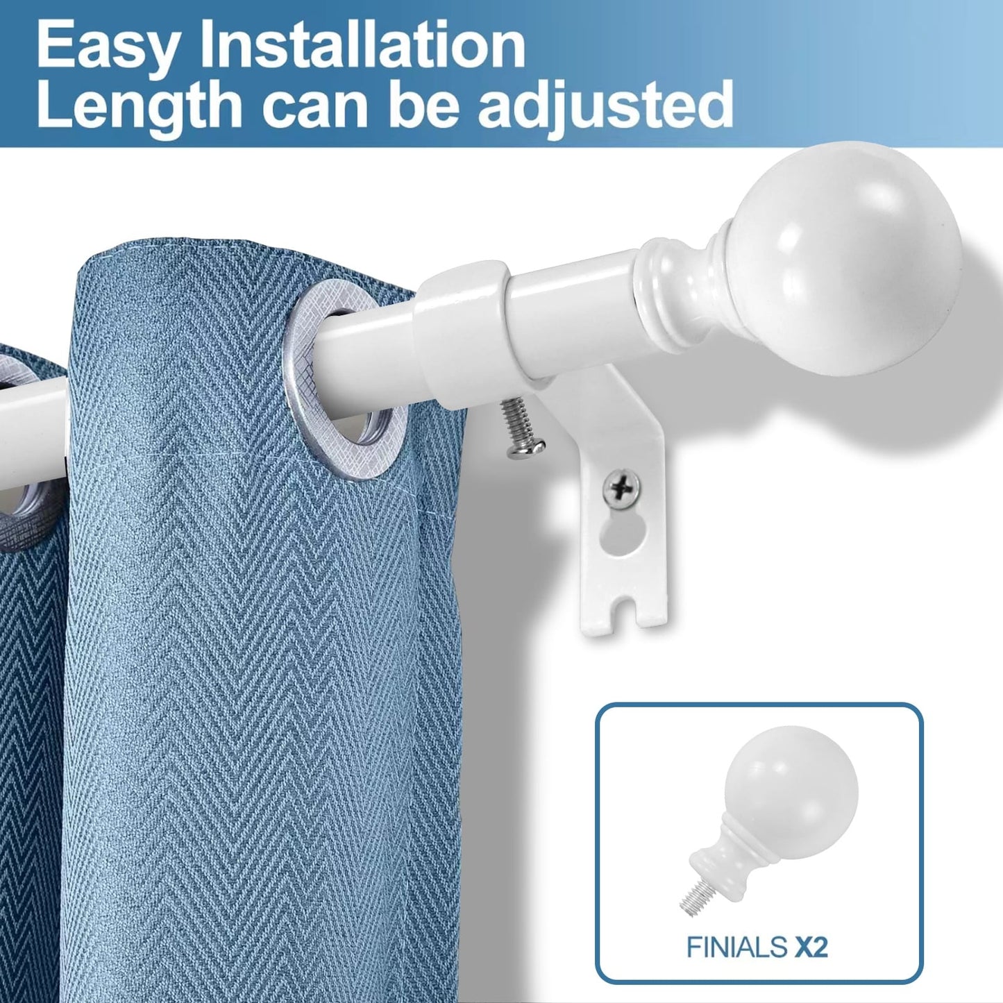 Mordern Round Ball Adjustable Curtain Rod with Curtain Rings