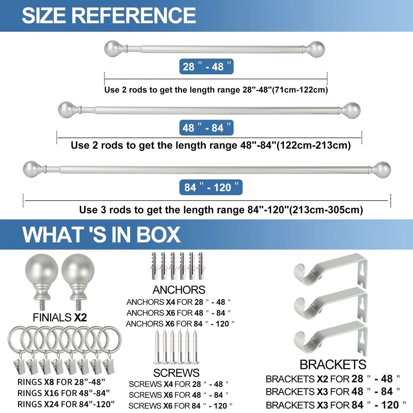 Mordern Round Ball Adjustable Curtain Rod with Curtain Rings