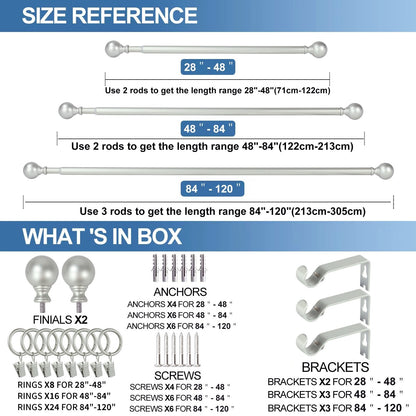 Mordern Round Ball Adjustable Curtain Rod with Curtain Rings