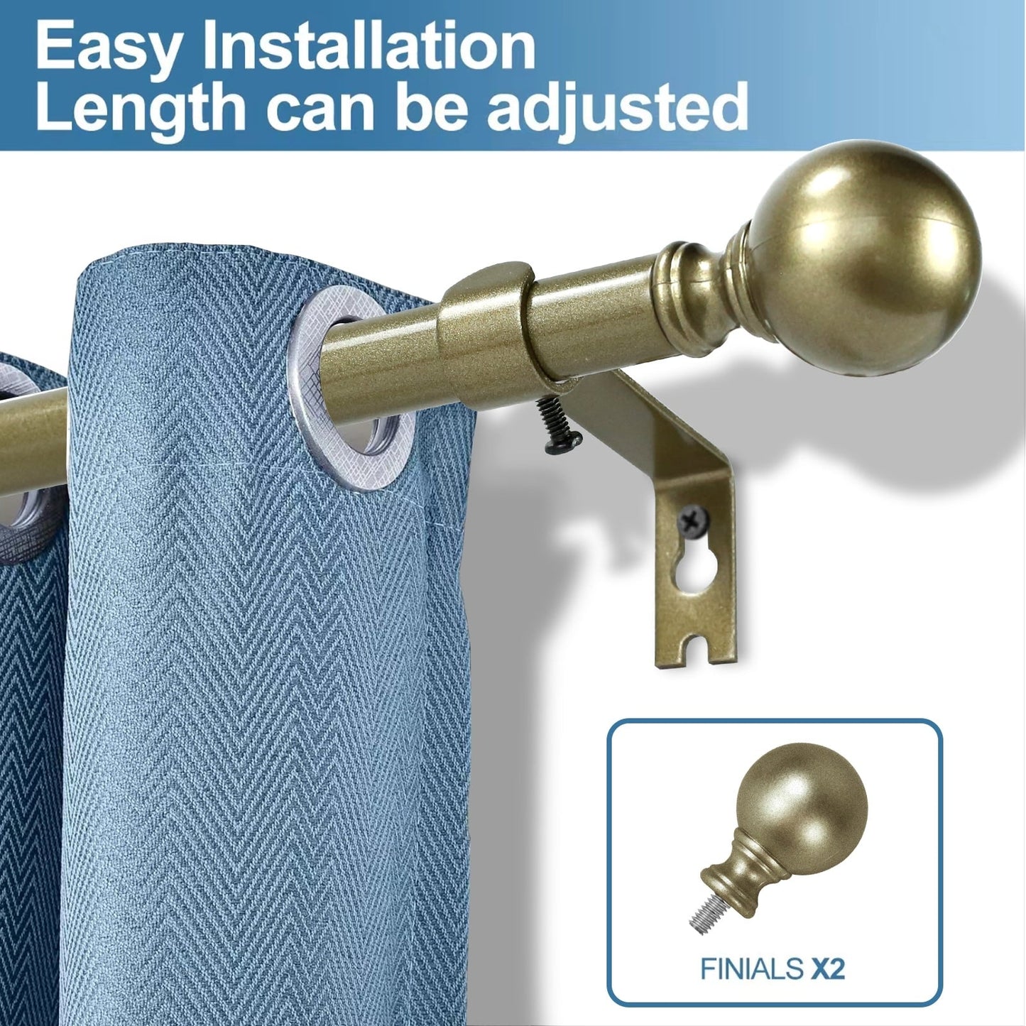 Mordern Round Ball Adjustable Curtain Rod with Curtain Rings